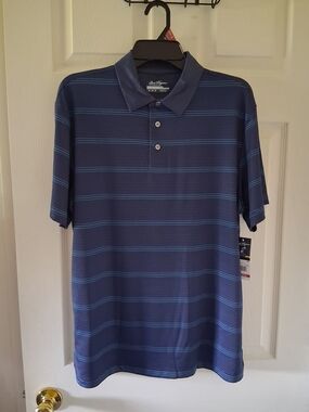 Hogan Men’s Navy Polo with Light Blue Stripes